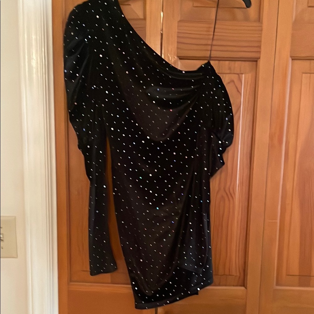Black One-Shoulder Dress with Rhinestones